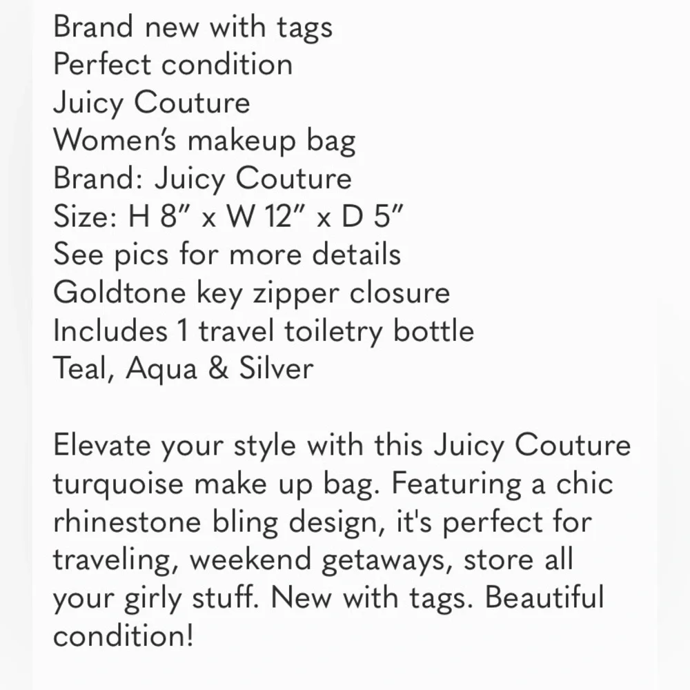 Juicy Couture Aqua Blue Velour ✈️ Travel Makeup Toiletry Cosmetics Bag NWT